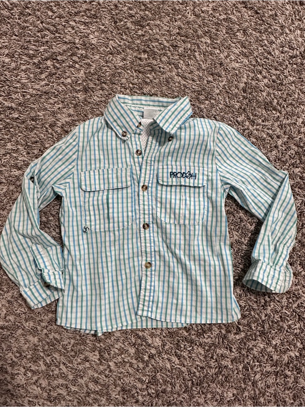 Prodoh boys green and blue striped fishing shirt